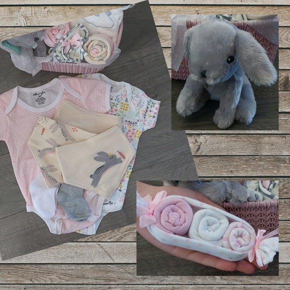 🧸Gorgeous Baby Shower Gift Basket In Canada, Pink  & Grey Baby Gift for Girl - Picture 7 of 7